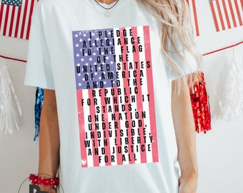 Distressed American Flag Pledge of Allegiance Comfort Colors™ Adult Unisex T-Shirt (ACCT663) * America 250