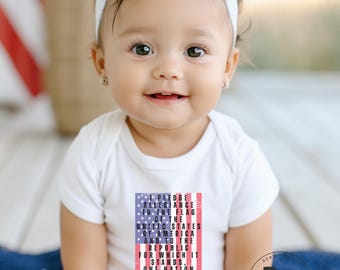 Distressed American Flag Pledge of Allegiance Rabbit Skins™ Infant Unisex Short Sleeve Bodysuit (IB663) * America 250