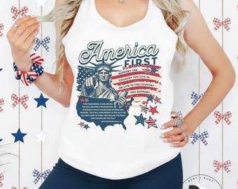 America First Patriotic 250 Ladies Next Level Fitted Racerback Tank * Deuteronomy 28:43-44 (LT664)