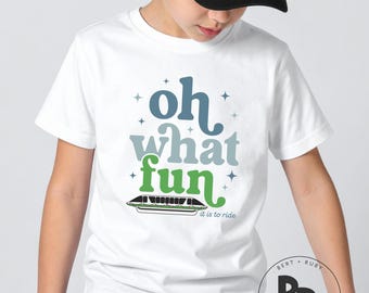 Oh What Fun It Is To Ride Epcot Christmas Monorail Youth Bella Canvas Unisex Short Sleeve T-Shirt - Blue (YT86)