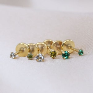 20G/18G Tiny 1.5mm/2mm Green Ombre Gold CZ Threadless Push Pin Labret Stud Gold Green Piercing Gold Tragus stud Flat Back Earring image 1