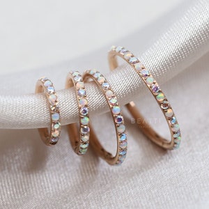 16G 18G 20G Magical Iridescent Clicker Fire White Opal Rainbow CZ Hinged Clicker Hoop Opal Seamless Hinged Hoop Earring image 1