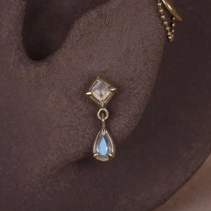 NEW ‣ Esther • BEATTI Natural Gemstone Threadless Ends 925 Silver • Titanium Flat Back • Dangle Gemstone Piercing