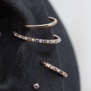 NEW ‣ 16G Magical Iridescent Clicker • Fire White Opal + Rainbow CZ Hinged Clicker Hoop • Opal Seamless Hinged Hoop Earring