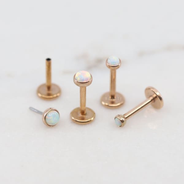NEW ‣ 20G/18G • Tiny Fire Opal Threadless Push Pin Labret Stud • RoseGold Opal Cartilage Earring • Opal Piercing Jewelry • Flat Back Earring