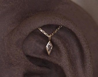 14K Solid Gold Hidden Helix Earring • Kite Topaz Chain Threadless Flat Back Stud