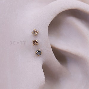 16G/18G/20G • Tiny 1.5mm/2mm Brown Ombre CZ Threadless Push Pin Labret Stud • Ombre Piercing • Gold Tragus stud • Flat Back Earring
