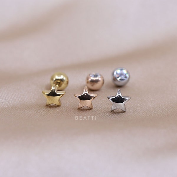 NEW ‣ 20G Dainty Star Barbell  • Two Way Bezel Stud Barbell • Gold Star Helix Barbell • Cartilage Earring • Gold Helix Earrings