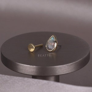 Jade • Labradorite Threadless Push Pin Stud  • Gemstone Piercing • Flat Back Earring • 14k Vermeil • Titanium Post