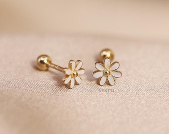 NEW ‣ Tiny Daisy Flower Barbell Stud • 20G Silver Piercing  • 14K Vermeil Piercing  • Daisy Flower Cartilage Earring • Daisy Earrings
