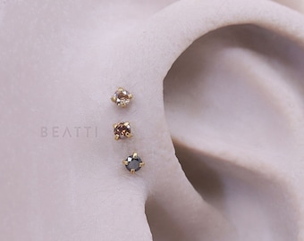 16G/18G/20G • Tiny 1.5mm/2mm Brown Ombre CZ Threadless Push Pin Labret Stud • Ombre Piercing • Gold Tragus stud • Flat Back Earring