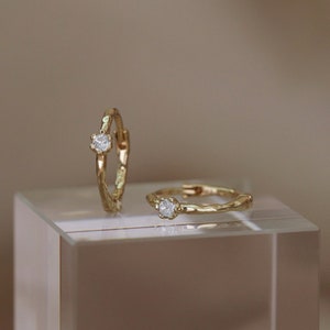 NEW ‣ Tara • Dainty Genuine Gemstone Hoop Earrings • 14K Vermeil • White Topaz •  Minimal Hoop Earrings