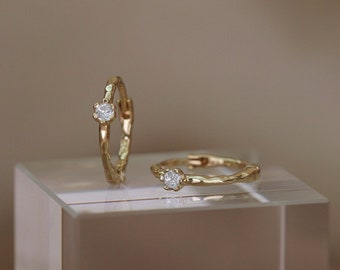 NEW ‣ Tara • Dainty Genuine Gemstone Hoop Earrings • 14K Vermeil • White Topaz •  Minimal Hoop Earrings