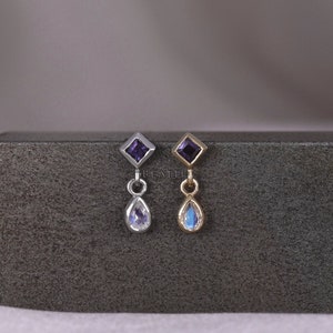 NEU ‣ Rena • BEATTI Iolith Mondstein fadenlose Enden 925er Silber • 14K Gold Vermeil • Titan flache Rückseite • Edelstein Piercing