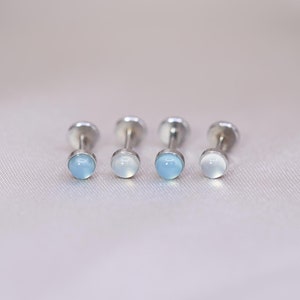 NEW ‣ Tiny Chalcedony Gemstone Threadless Push Pin Labret • Natural Gemstones Cartilage earring  • FlatBack Earrings • CKG054