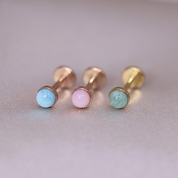 NEW ‣ Tiny Natural Gemstone Threadless Push Pin Labret • Bezel Gemstone Cartilage earring  • FlatBack Earrings