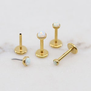 NEW ‣ 20G/18G • Tiny Fire Opal Threadless Push Pin Labret Stud • Opal Cartilage Earring • Opal Piercing Jewelry • Flat Back Earring