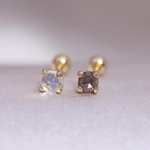 NEW ‣ Diana • Tiny Rose Cut Natural Gemstone Barbell  •  Conch Studs • Gemstone Cartilage Earring • Natural Gemstone Studs