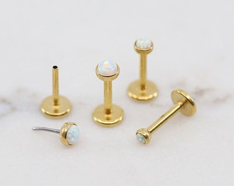 NEW ‣ 20G/18G • Tiny Fire Opal Threadless Push Pin Labret Stud • Gold Opal Bezel Push Pin • 2mm/2.5mm/3mm • Tragus stud • Flat Back Earring