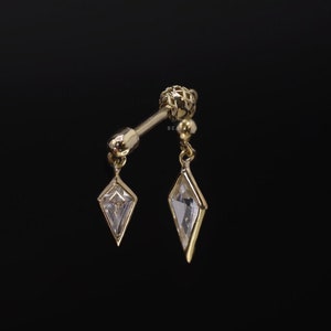 NOUVEAUTÉ ‣ Piercing double diamant BEATTI « Riké » en or massif 14 carats • Boucle d'oreille cartilage en or 14 carats • Boucle d'oreille hélice avant