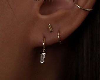 NEW ‣ Tiny 14K Solid Gold Essential Tapered Baguette CharmDrop Clicker Hoop • 18G / 14K Gold Cartilage Hoop • 6mm Gold Cartilage Clicker