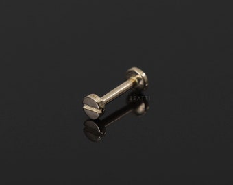 NIEUW ‣ 14K massief goud ∙ Kleine platte schroef Labret Stud, kleine platte kop schroef Stud, 14k massief goud intern schroefdraad Labret, 14K gouden Labret