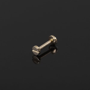 NEW ‣ 14K Solid Gold ∙ Tiny Flat Screw Labret Stud, Tiny Flat Head Screw Stud, 14k Solid Gold Internally Threaded Labret, 14K Gold Labret
