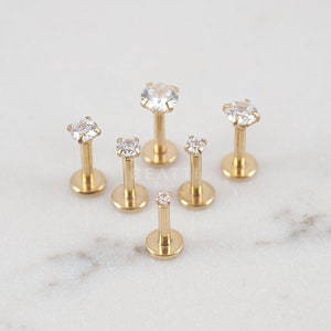 16G Gold Tragus Stud/ 1.5mm - 4mm Cartilage earring/ Tragus stud /Internal thread /Forward helix