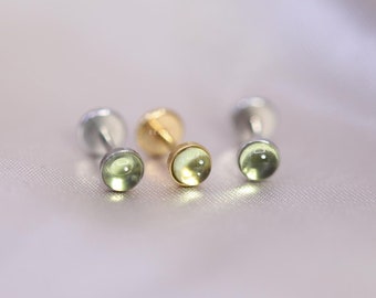NEW ‣ Tiny Natural Peridot Threadless Push Pin Labret • Bezel Gemstone Cartilage earring • Flat Back Earrings • Gemstone Piercing