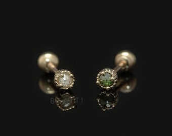 NEW ‣ 14K Solid Gold • Tiny 2mm Natural Rough Diamond Piercing Barbell • Cartilage stud • Helix Earring • Diamond Cartilage Earring