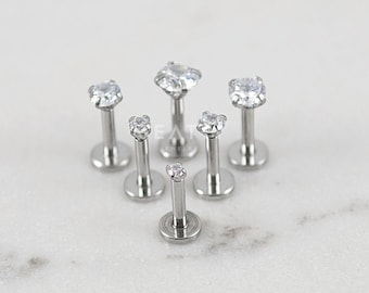 16G minuscolo orecchino trago da 1,5 mm - 4 mm, borchie Labret, retro piatto, orecchino cartilagineo, perno trago, filettatura interna, borchie per labbra, Monroe