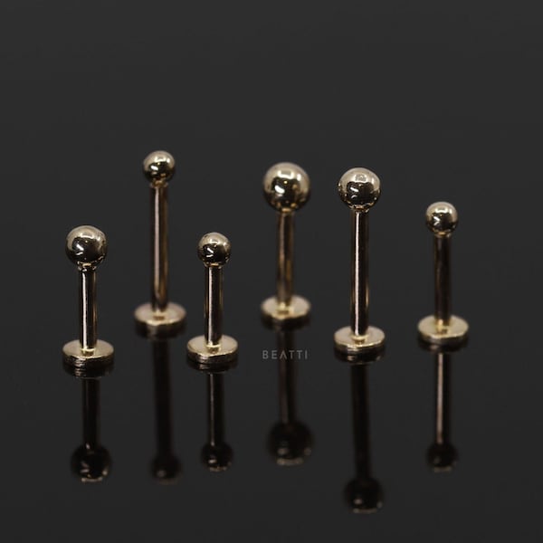 NEW ‣ 18G • Tiny 2mm/2.5mm/3mm 14K Solid Gold Ball Labret, Simple Ball Labret, 14k Internally Threaded Labret, 14K Solid Rose Gold Labret