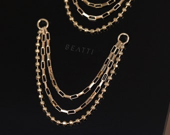 NEW ‣ Venezia 14K Solid Gold Triple Mixed Chain • Chain Attachment • 14K Gold Piercing Chain • Cartilage Chain