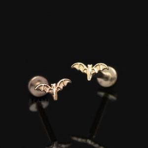 NEW ‣ 14K Gold ULTRA TINY Bat Stud • 18G Internally Threaded Labret • Tiny Bat Labret • 14K Piercing • 14K Cartilage Stud