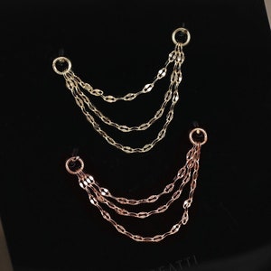 NEW ‣ Delicate Triple Sequin 14K Solid Gold Chain Attachment • 14K Gold Chain Piercing • Gold Cartilage Chain