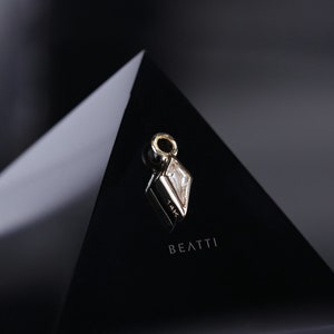 NEW ‣ Zenith (Small) • 14K Solid Gold Hoop Charm • Genuine White Topaz Kite Cut Gemstone Charm
