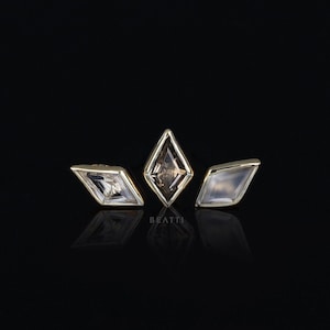Patra Mini • 14K Solid Gold Natural Gemstone Threadless Ends • 14K Solid Gold /Titanium • White Topaz • Grey Moonstone • Smoky Quartz