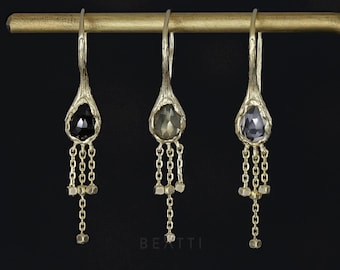 Dalia • Gemstone Chain Hoop Earrings • Tassel Threader Style • 925 Silver