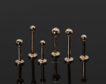 NEW ‣ 18G • Tiny 2mm/2.5mm/3mm 14K Solid Gold Ball Labret, Simple Ball Labret, 14k Internally Threaded Labret, 14K Solid Rose Gold Labret