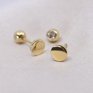 NEW ‣ 20G Two Way Ear Studs • FlatDisc / Bezel Stud Earrings • Unique Double Barbell • Dot and Jewel Stud • Minimal Cartilage Studs •