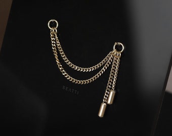 NEW ‣ Vicenza 'Chicor' 14K Solid Gold Double Dangle Chain Attachment • 14K Gold Chain Piercing • Gold Cartilage Chain