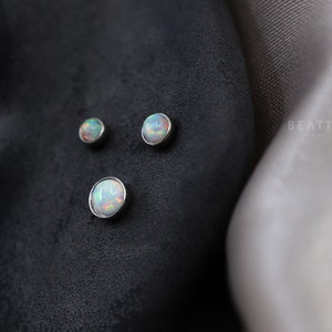 NEW ‣ 16G/18G/20G • Tiny Fire Opal Threadless Push Pin Labret Stud • Steel Opal Cartilage Earring • Opal Piercing • Flat Back Earring