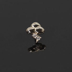 NEW ‣ 14K Gold Tiny Cloud and Thunder Labret Stud • Internally Threaded • 18G Tragus stud • Conch Earring • 14k solid gold Cartilage Earring