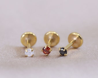 16G/18G/20G • Tiny Whisky Trio CZ Threadless Push Pin Labret Stud • 1.5mm /2mm Cartilage earring • Gold Tragus stud • Flat Back Earring