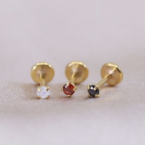 16G/18G/20G • Tiny Whisky Trio CZ Threadless Push Pin Labret Stud • 1.5mm /2mm Cartilage earring • Gold Tragus stud • Flat Back Earring