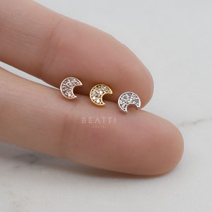 Mini Half Moon Cartilage Earring, Conch stud, Helix stud, Tragus, Cartilage stud, Flat Back Earring