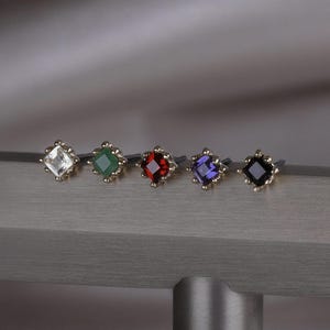 Mona • Princess Cut Threadless Flat Back Stud • Tiny Gemstone • 14K Gold Vermeil • Titanium Post
