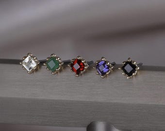 Mona • Princess Cut Threadless Flat Back Stud • Tiny Gemstone • 14K Gold Vermeil • Titanium Post
