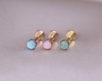 NEW ‣ Tiny Natural Gemstone Threadless Push Pin Labret • Bezel Gemstone Cartilage earring  • FlatBack Earrings