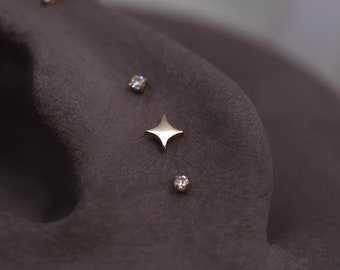 NEW ‣ 20G/18G/16G Tiny Sparkle Star Threadless Push Pin Labret Stud • Sparkle Star Cartilage earring • Tragus/Conch • FlatBack Earrings